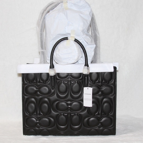 NWT COACH LARGE Black Maggie Tote Bag In Signature Leather Purse - Picture 4 of 6